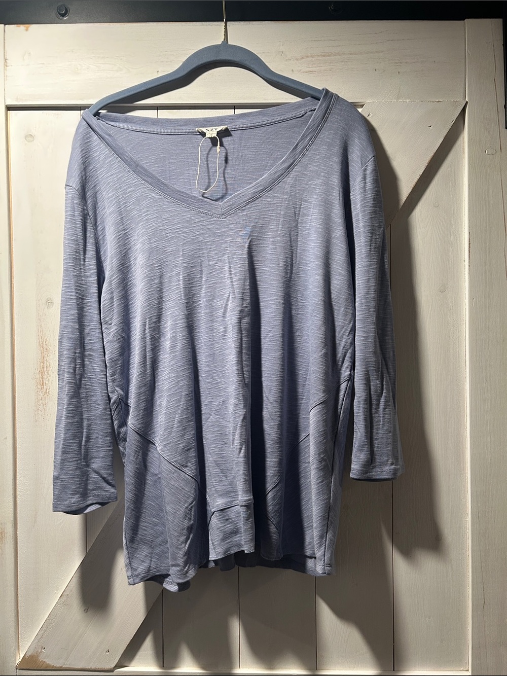 NZT Nic + Zoe Medium Relaxed V-Neck Long Sleeve Tee in Light Blue Cotton Modal